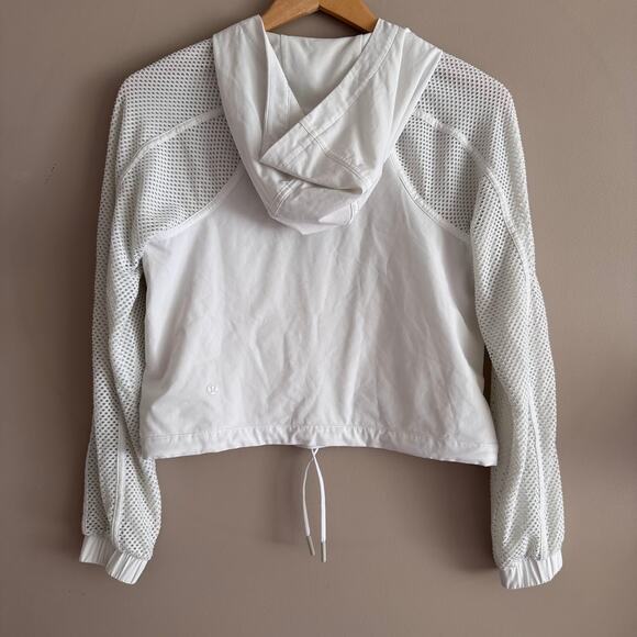 Lululemon White Catch a Breeze Mesh Sleeve Pullover Hooded Sweatshirt M W3CI9S - Picture 2 of 2